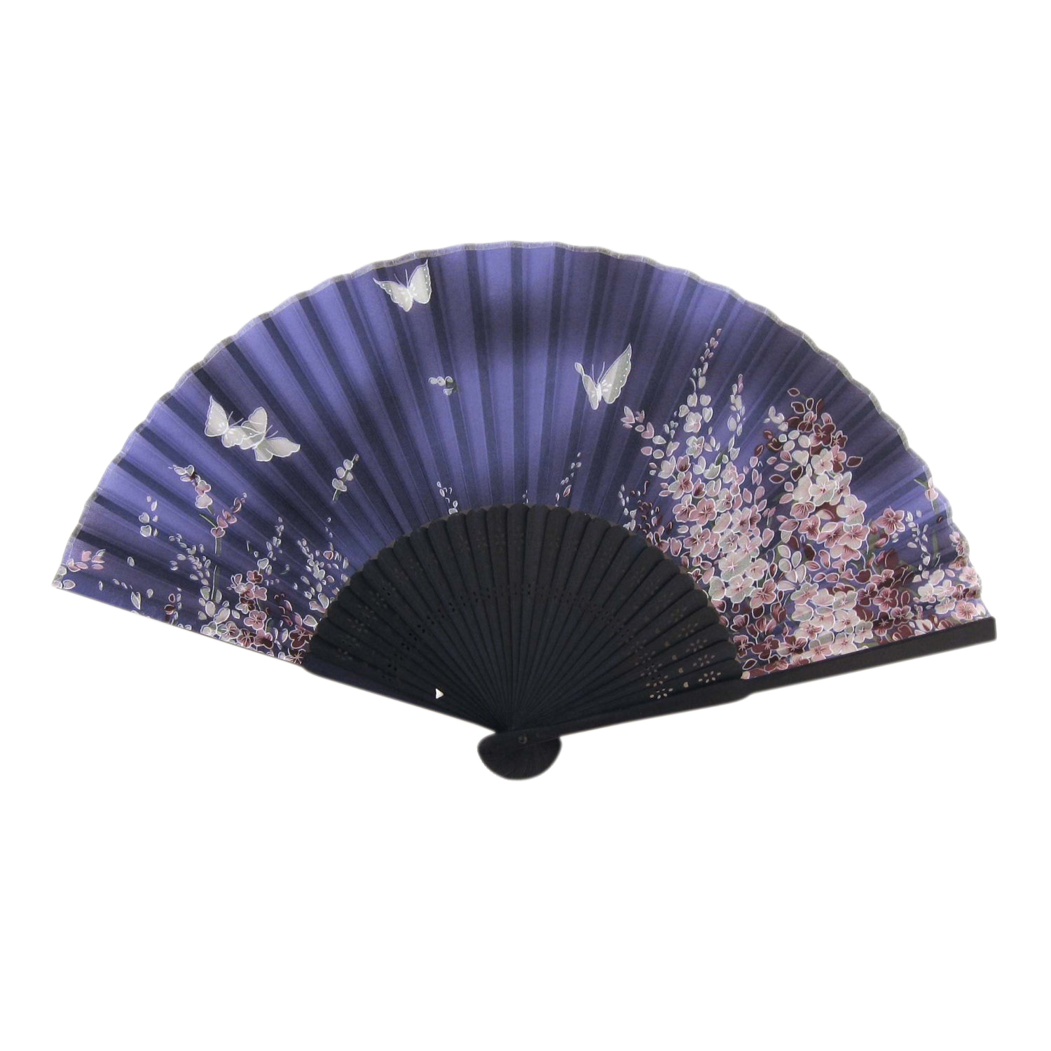 Japanese Silk Handheld Fan, Blue Small Flowers with Butterflies T1 eBay