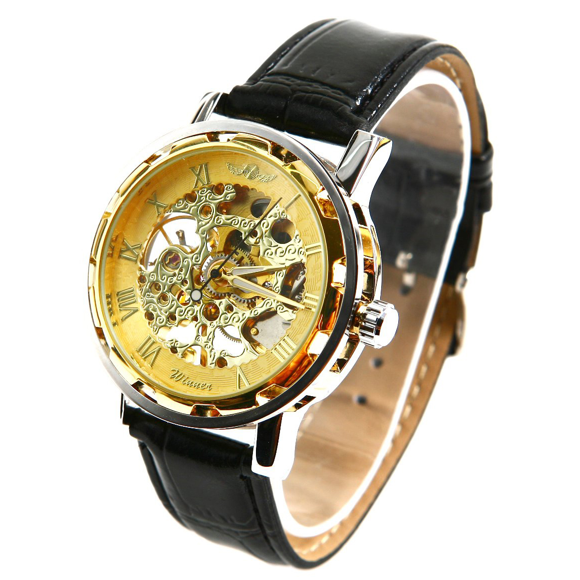 Winner Mens selfwinding mechanical watch leather bracelet watch