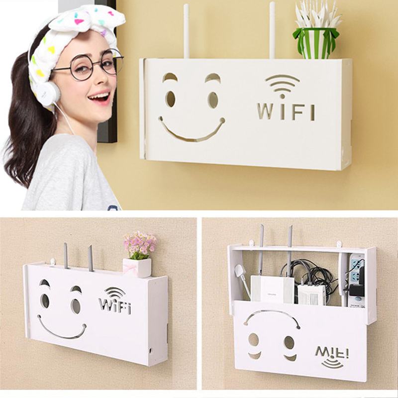 1X Kabellos Wlan Router Aufbewahrungsbox Holz Kunststoff Regal Wandbehänge E7B9