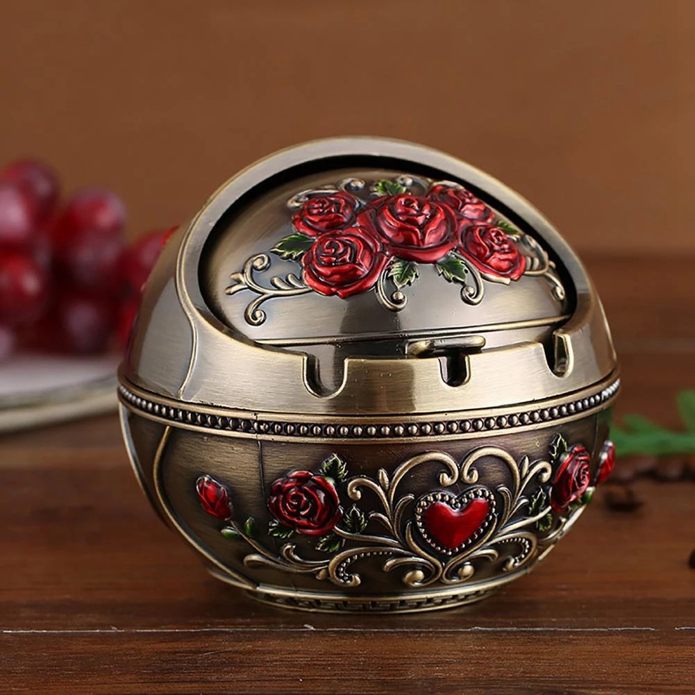 Description Picture 3 of itemAshtray Household Home Decor Zinc Alloy Retro Large Ash Holder with Lid for Home ,Peacock