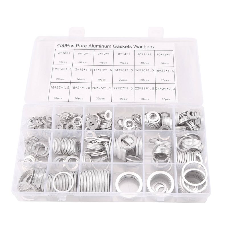 Description Picture 6 of item450Pcs Aluminum Gasket Aluminum Flat Washer Aluminum Sealing Ring Combination