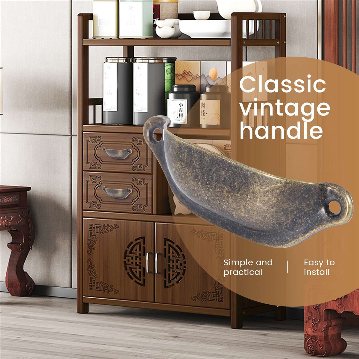 Description Picture 4 of item20Pcs Vintage Drawer Door Cabinet Iron Shell Cup Handle Cupboard Knob 9.7cmx3.5cm