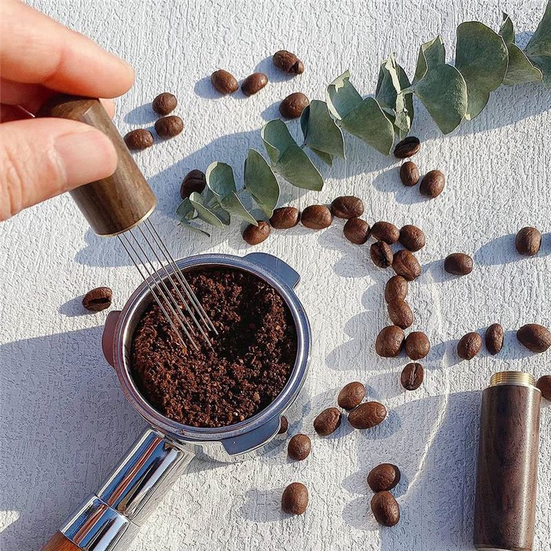 Description Picture 2 of itemEspresso Coffee Stirrer Espresso Distribution Tool Portable Espresso Distribution Tools,6 Needles Walnut Color