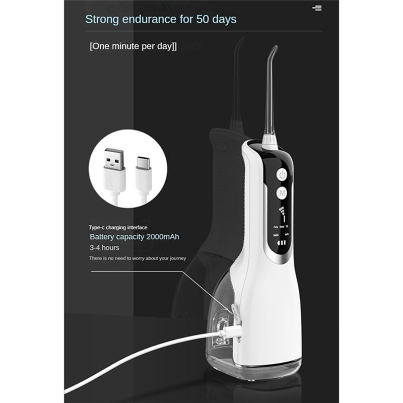 Description Picture 3 of itemOral Irrigator USB Rechargeable Portable Dental Water Jet 330ML Water Tank Waterproof Teeth Cleaner White