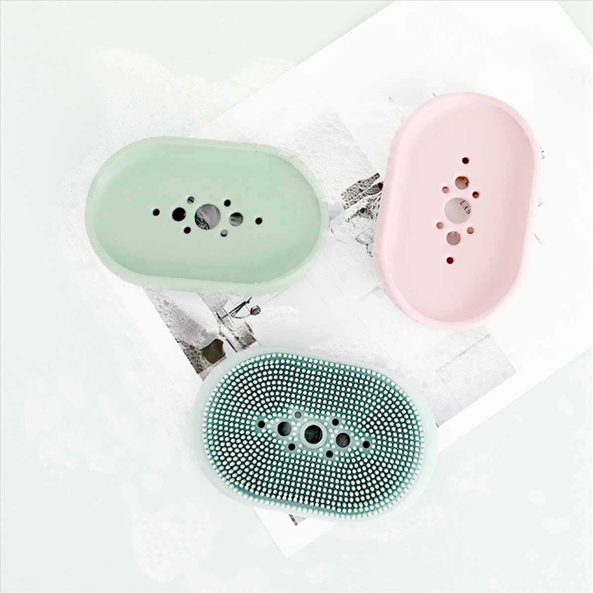 Description Picture 3 of item3Pcs Silicone Body Scrubber and Soap Holder Duo Versatile Set Soap Saver Tray Exfoliating Brush for Shower Bath