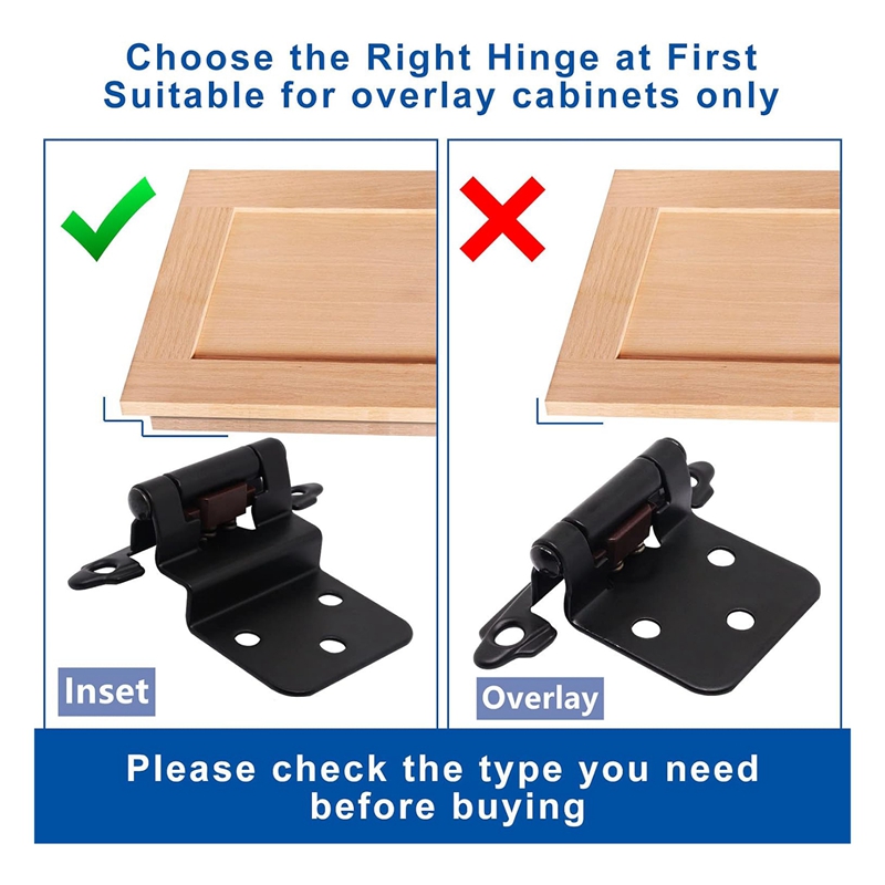 Description Picture 3 of itemCabinet Hinges, 8 Pack 3/8Inch Inset Black Door Hinges, Flush Face Mount Self Closing Black Hinges for Cabinet Doors