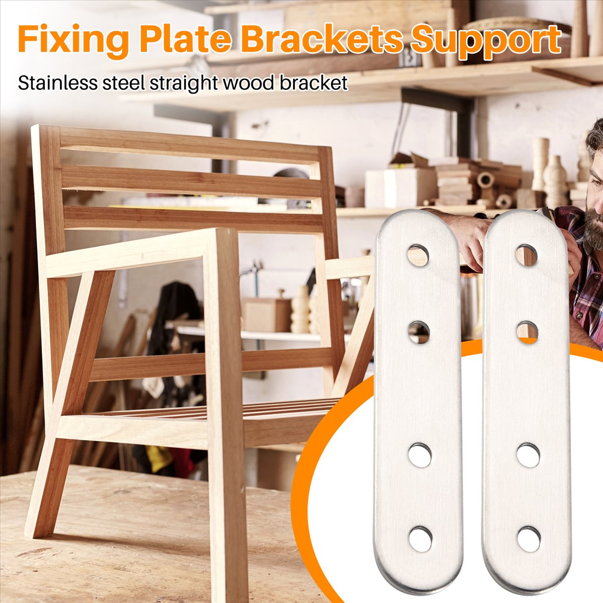 Description Picture 2 of itemFlat Stainless Steel Repair Mending Fixing Plate Brackets Support 2pcs