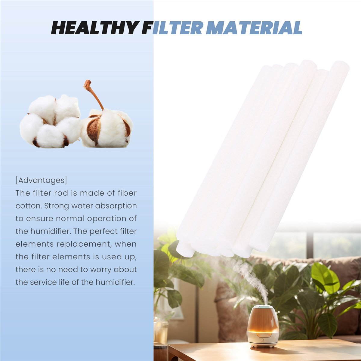 Description Picture 2 of itemHumidifier Cotton Swabs, Humidifier Refill Stick Portable Personal USB Mini Humidifier Filter Replacement Elements 10Pcs
