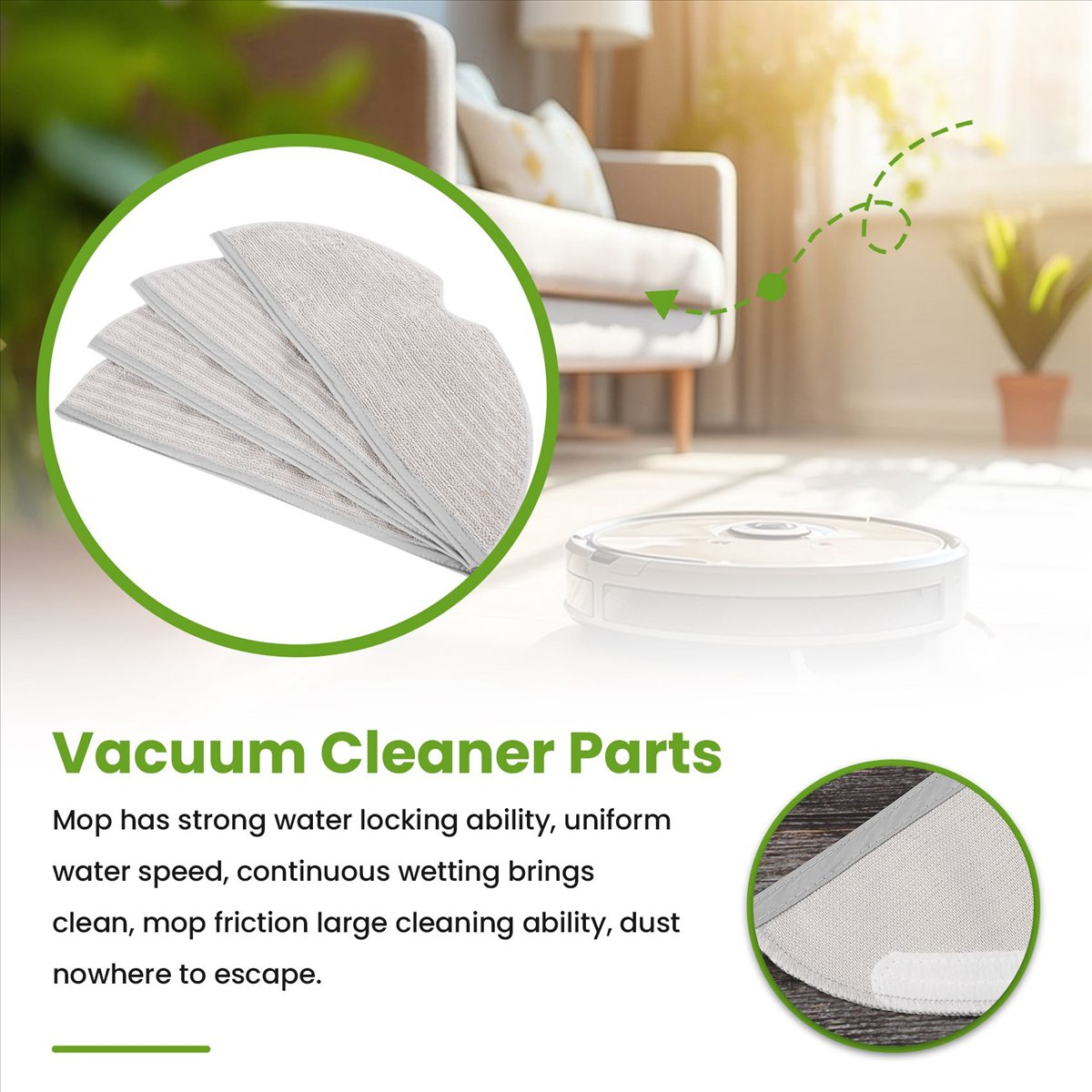 Description Picture 2 of itemMop Pad 4 Pack Microfiber Mop Cloth for Roborock S6 S6 Pure S6 MaxV S5 Max S5 Robot Vacuum Cleaner Mop Replacement