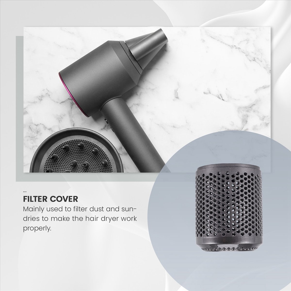 Description Picture 5 of itemSuitable for Hair Dryer HD01 HD03 HD08 Dustproof Outer Filter Cover Vacuum Cleaner Accessories Bright Grey