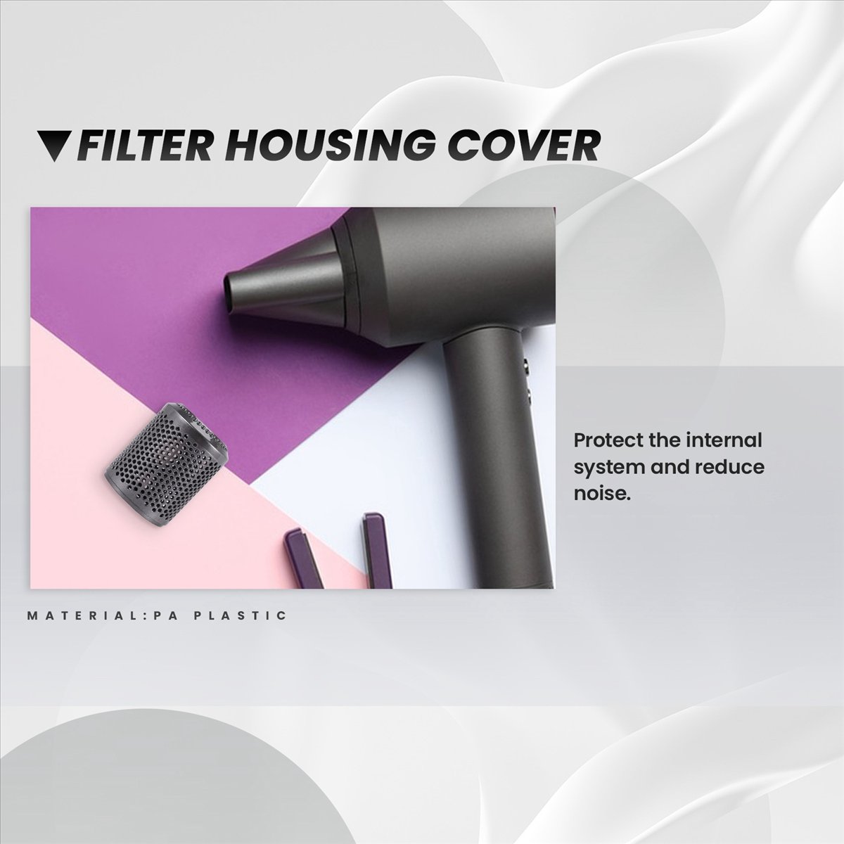 Description Picture 2 of itemSuitable for Hair Dryer HD01 HD03 HD08 Dustproof Outer Filter Cover Vacuum Cleaner Accessories Bright Grey