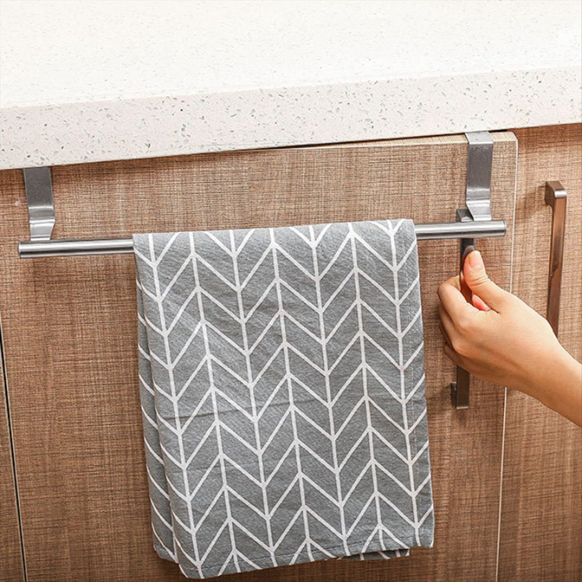 Description Picture 3 of itemTowel Bar Hanging Holder Door Punching Free Storage Rack Kitchen Cabinet Towel Rag Rack Kitchen Black S