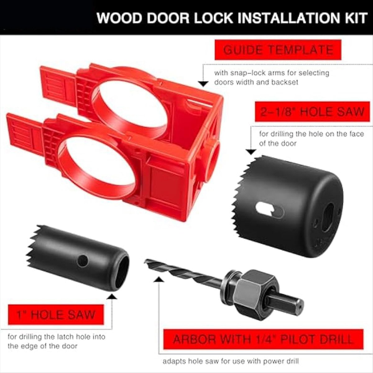 Description Picture 3 of itemDoor Lock Installation Kit,Door Hole Drilling Kit for Wooden Doors,Door Lock Hole Saw Door Knob Installation Kit