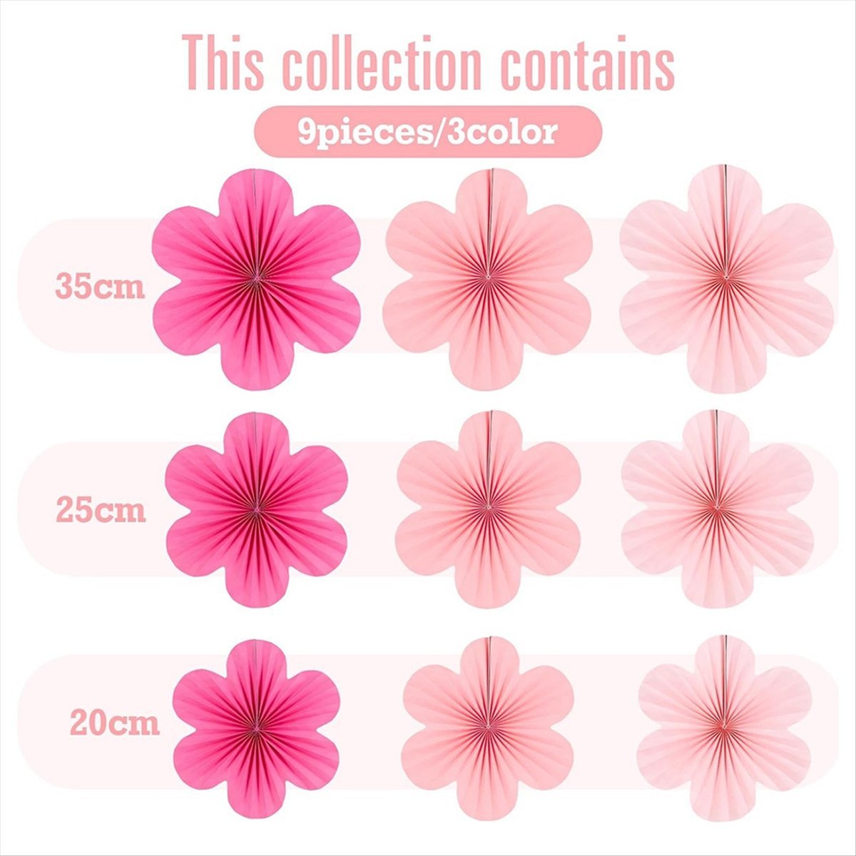 Description Picture 5 of itemPink Paper Fan Flower Set Party Decorations Paper Fans, Floral Pom Poms, and Garlands for Weddings, Birthdays