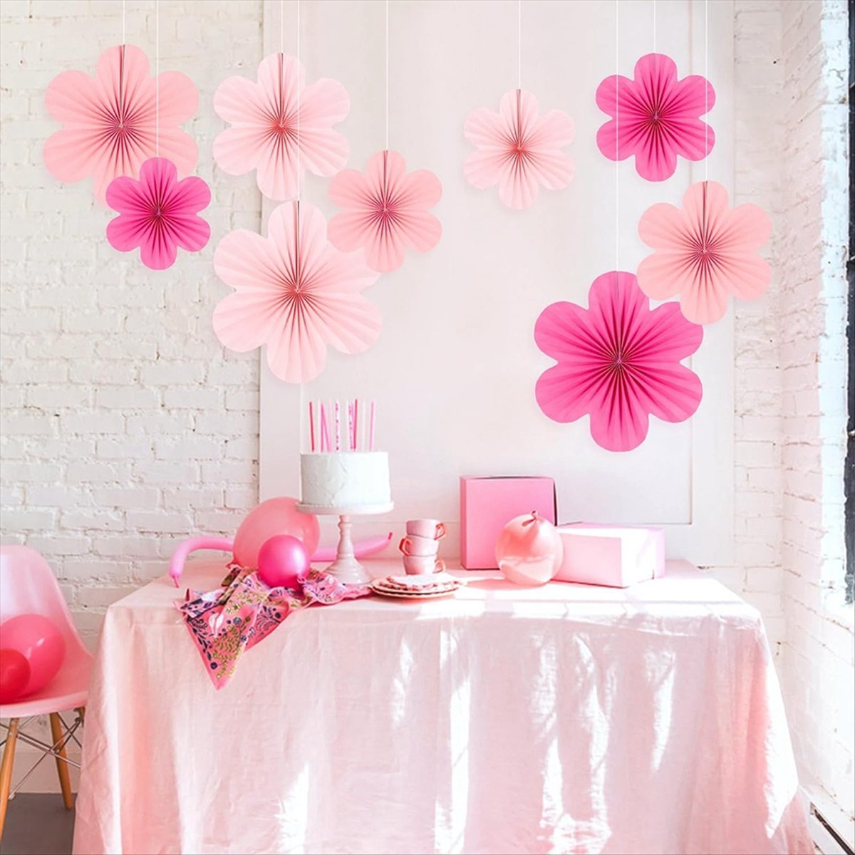 Description Picture 2 of itemPink Paper Fan Flower Set Party Decorations Paper Fans, Floral Pom Poms, and Garlands for Weddings, Birthdays