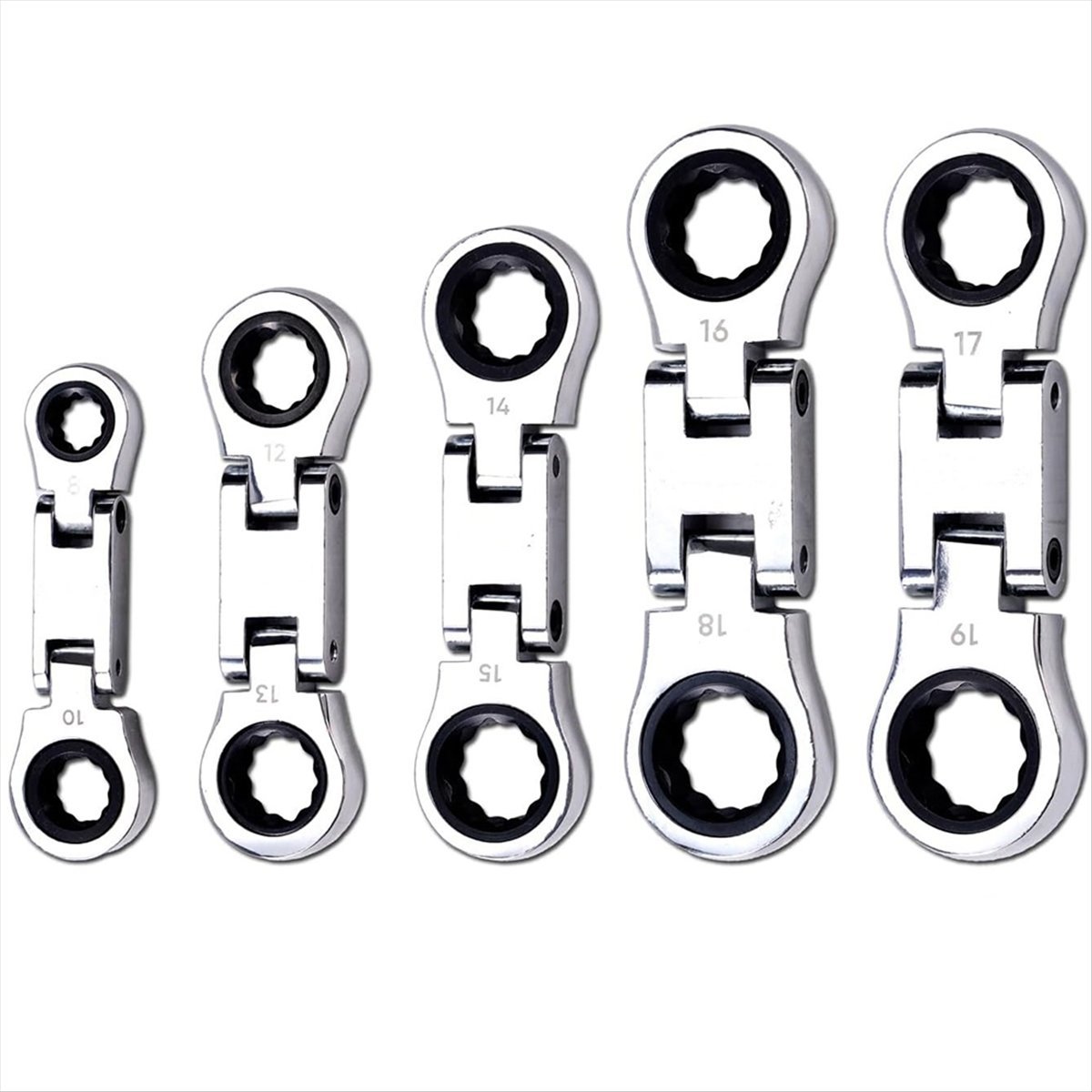 Description Picture 6 of item5-Piece Flex-Head Stubby Ratcheting Combination Wrench Set, Mini Wrench Set, Double Box End Flex-Head, Mini Spanner Set