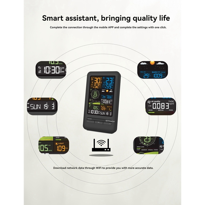 Description Picture 2 of itemA43I Tuya Weather Station Alarm Wifi Digital Wind Speed Direction Rainfall Light Index Air Quality Temperature Humidity Meter