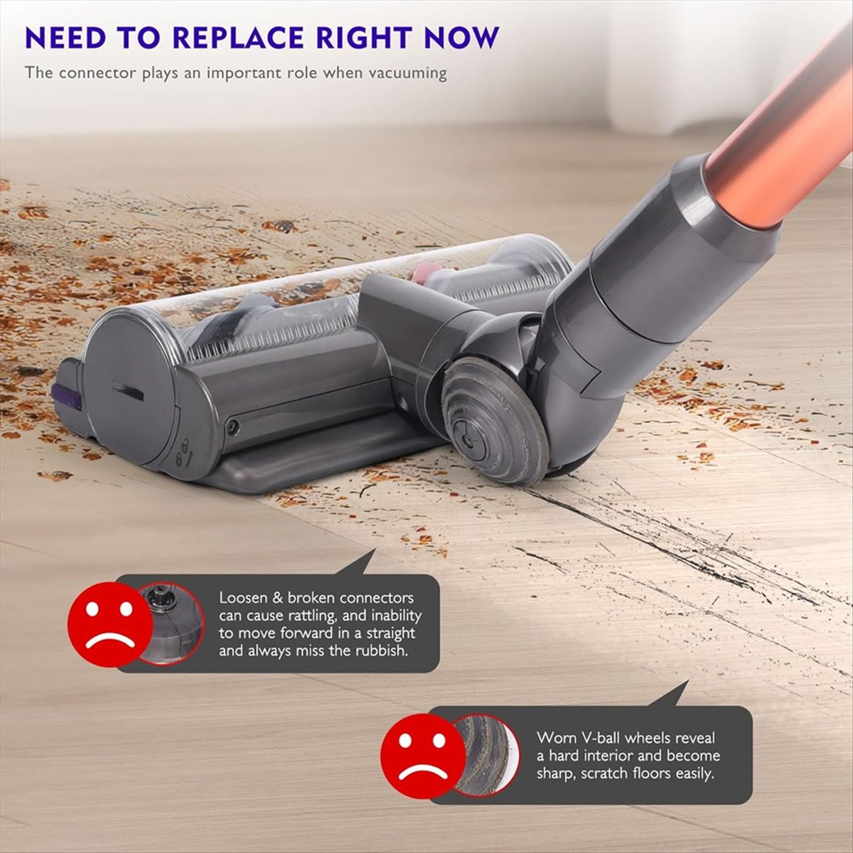 Description Picture 2 of itemA66T For Dyson V7 V10 V11 V15 Vacuum Cleaner Accessories 100W Direct Drive Suction Head Connector Adapter+V-Ball Wheel