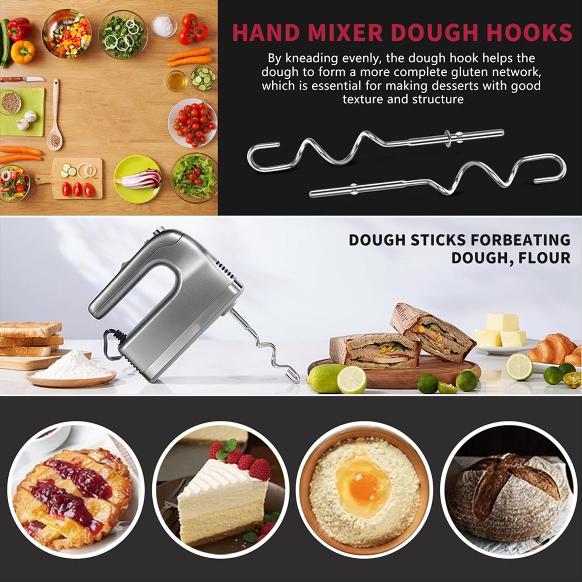 Description Picture 5 of itemA65T Dough Hook for Hand Mixer Replacement for Kitchenaid Hand Mixer Dough Hooks KHM512, Stainless Steel Dough Hooks