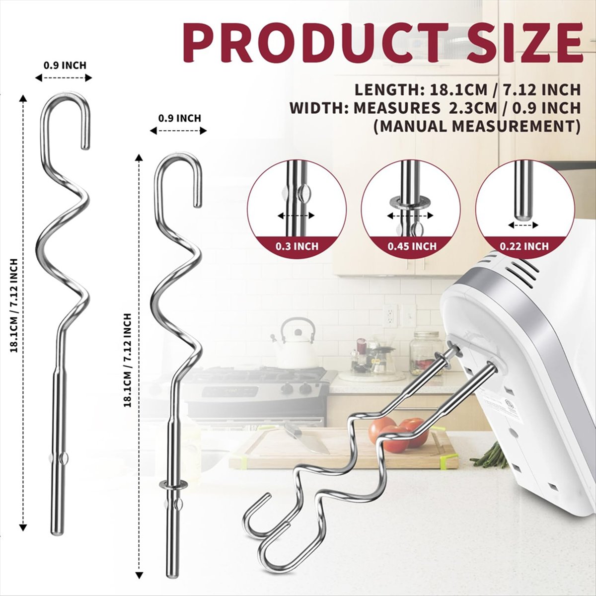 Description Picture 3 of itemA65T Dough Hook for Hand Mixer Replacement for Kitchenaid Hand Mixer Dough Hooks KHM512, Stainless Steel Dough Hooks