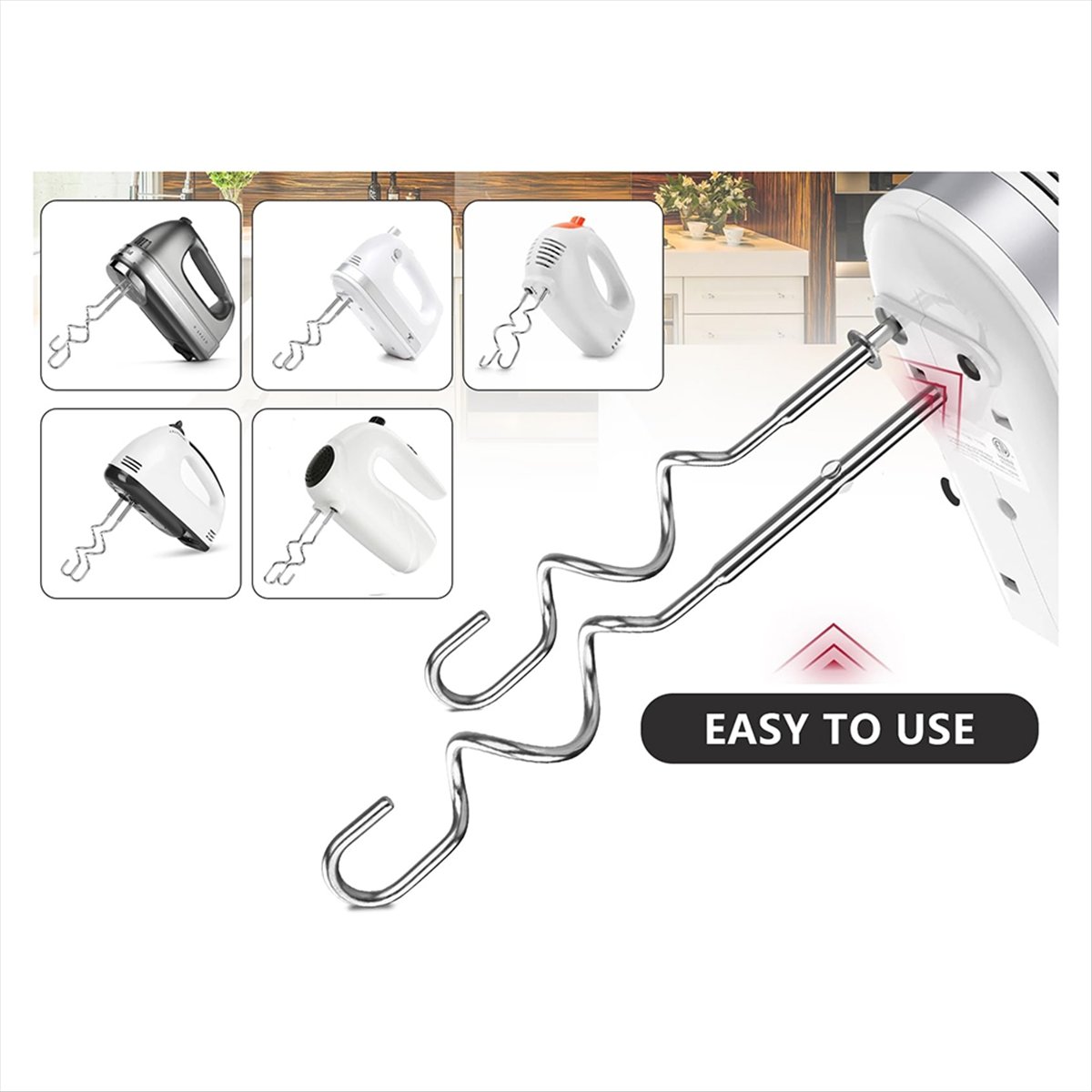 Description Picture 2 of itemA65T Dough Hook for Hand Mixer Replacement for Kitchenaid Hand Mixer Dough Hooks KHM512, Stainless Steel Dough Hooks