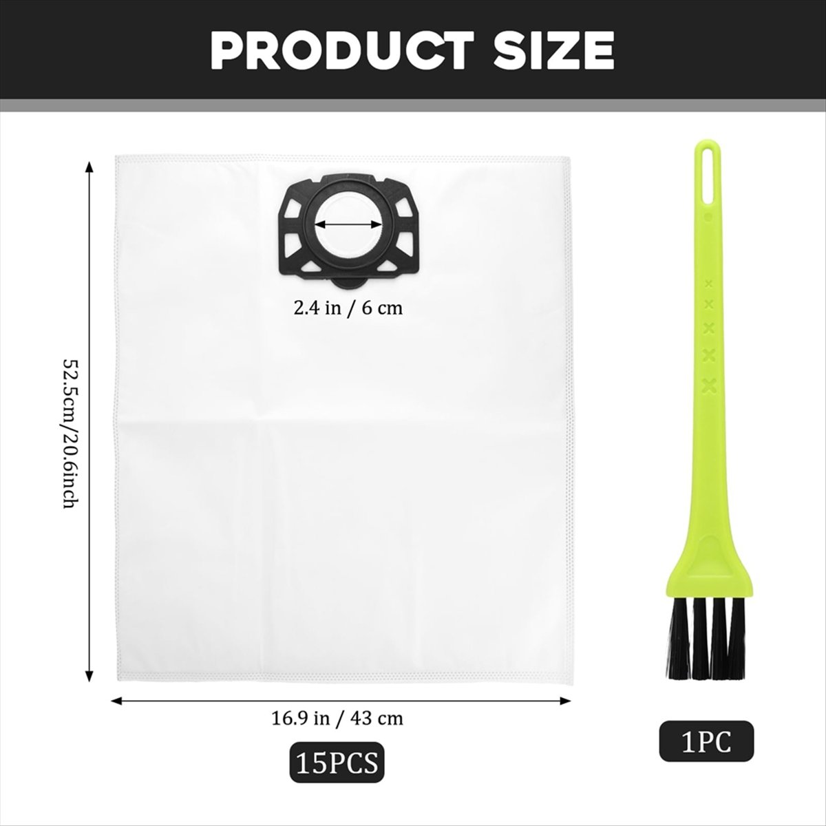 Description Picture 3 of itemB64B15pcs Vacuum Cleaner Bags for Karcher WD4 WD5 WD6 WD5P WD6P MV4 MV5 MV6, Large Dust Bags with Cleaning Brush