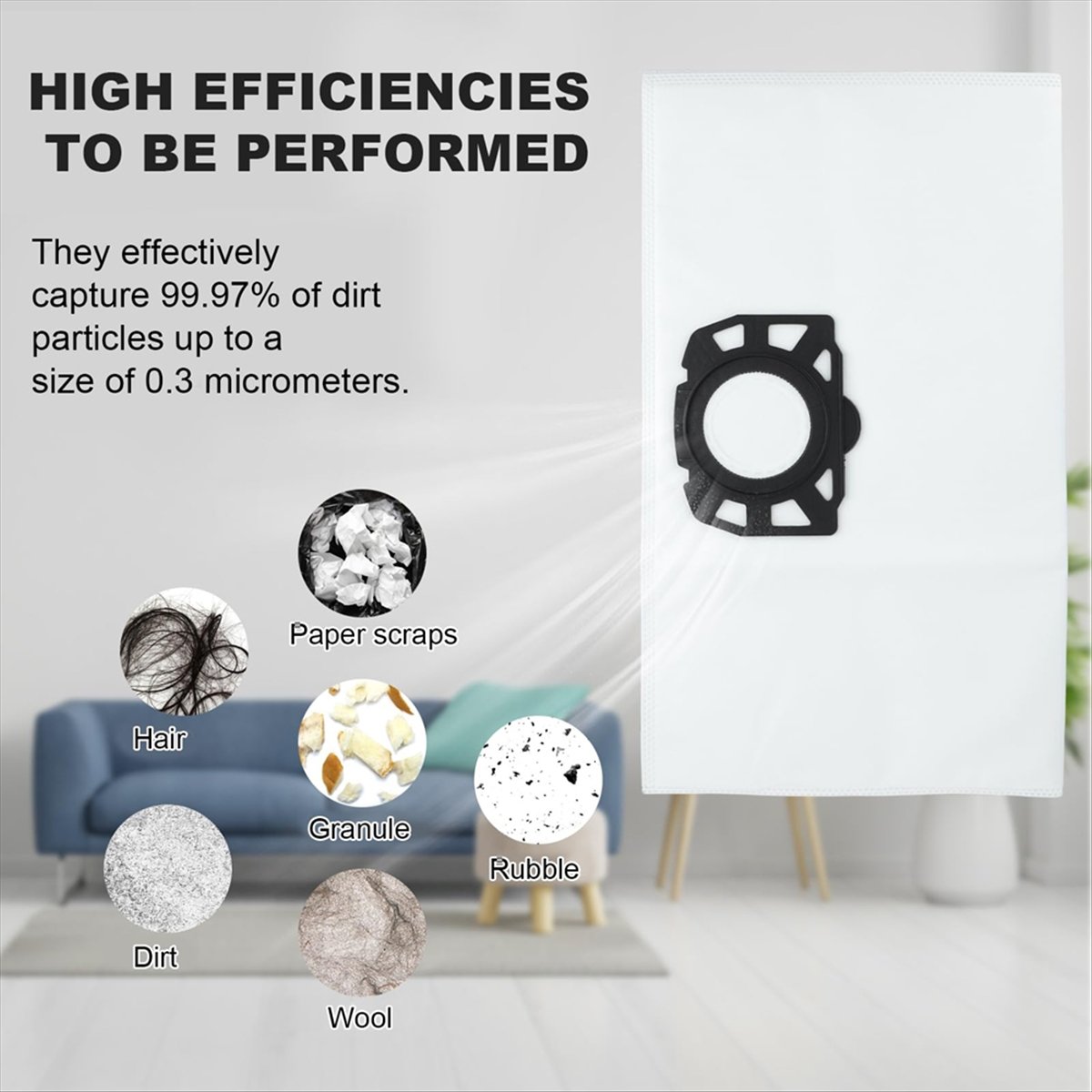 Description Picture 2 of itemB64B15pcs Vacuum Cleaner Bags for Karcher WD4 WD5 WD6 WD5P WD6P MV4 MV5 MV6, Large Dust Bags with Cleaning Brush