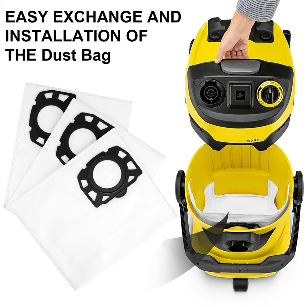 Description Picture 4 of itemB64B15pcs Vacuum Cleaner Bags for Karcher WD4 WD5 WD6 WD5P WD6P MV4 MV5 MV6, Large Dust Bags with Cleaning Brush