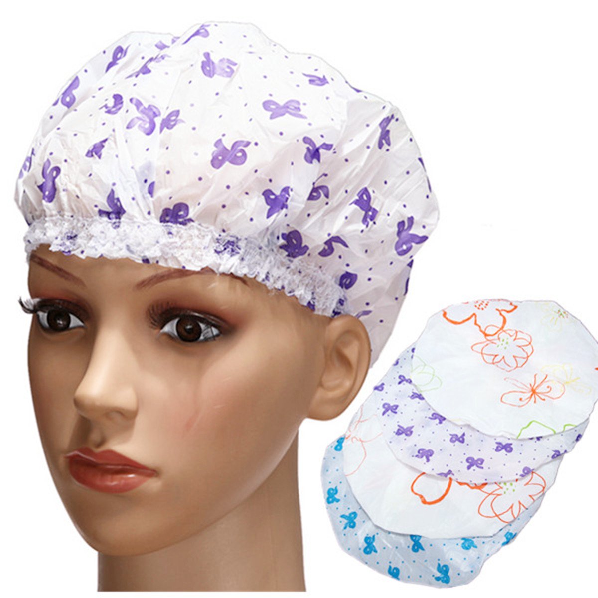 4 Pcs shower cap bathing cap care Protection antiwater hair