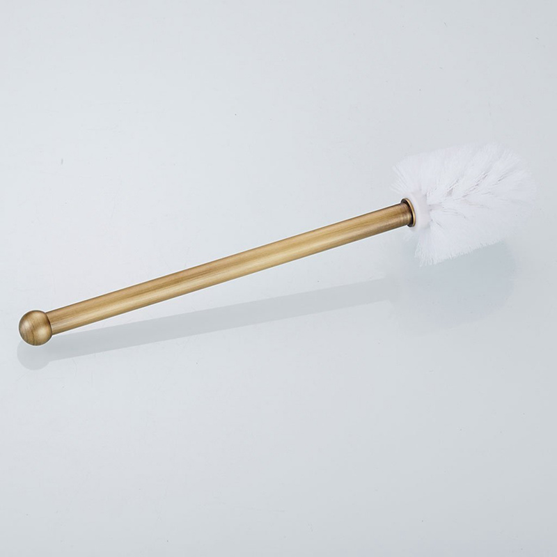 1X(Antique Brass Bathroom Toilet Brush Set Holder Brush with Ceramic