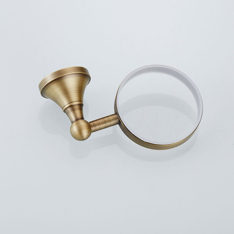 1X(Antique Brass Bathroom Toilet Brush Set Holder Brush with Ceramic