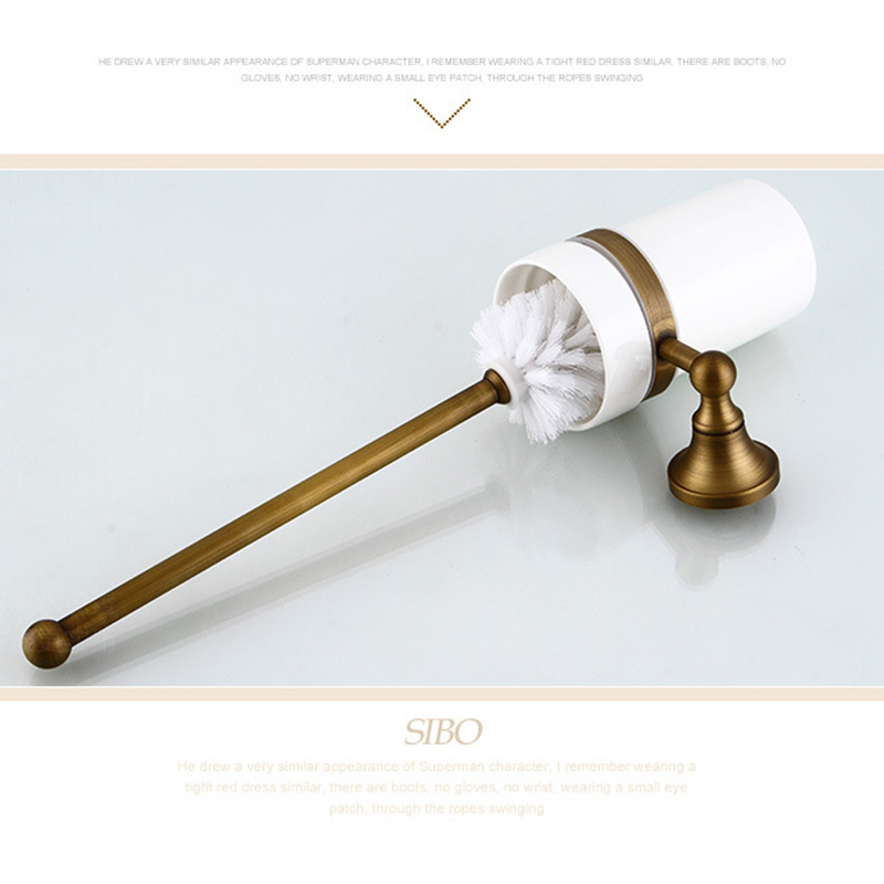 Antique Brass Bathroom Toilet Brush Set Holder Brush with Ceramic Cup