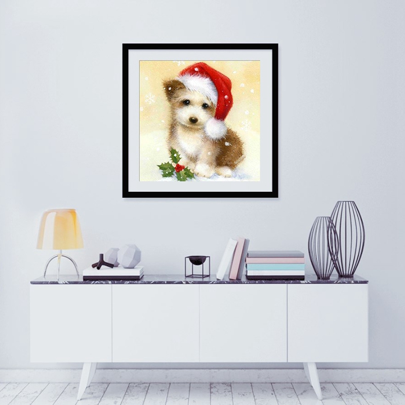 5D Regelmaßige hexaeder Diamant Malerei,Weihnachten Hund Dekoration