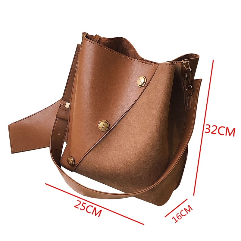 3X(2-In-1 Eimer Taschen mit Breitem Riemen Damen Handtaschen Aus Leder