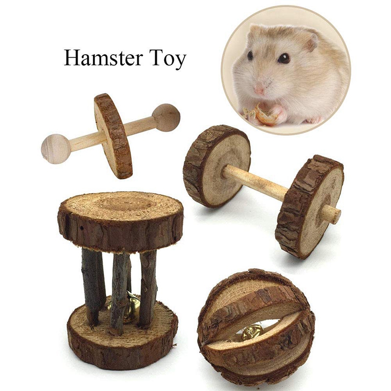 5 Pcs Natural Wooden Playing Chewing Toys For Small Animal Hamster