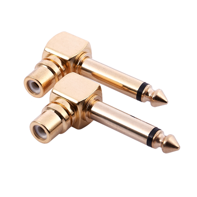 2PACK RCA Female Jack to 1/4 inch Mono Male Plug Right Angle Audio