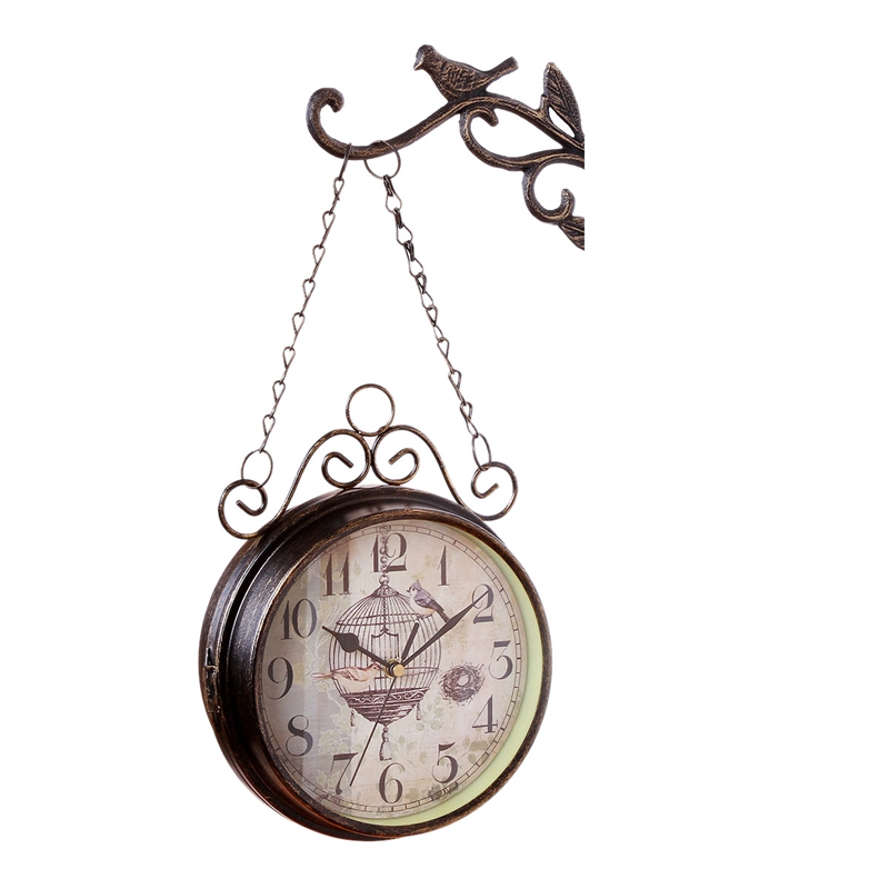 Home Décor Outdoor Wrought Iron Garden Clock Double Sided Wall Hanging With Erel Clocks Home Décor Outdoor Wrought Iron Garden, Outdoor Hanging Clocks