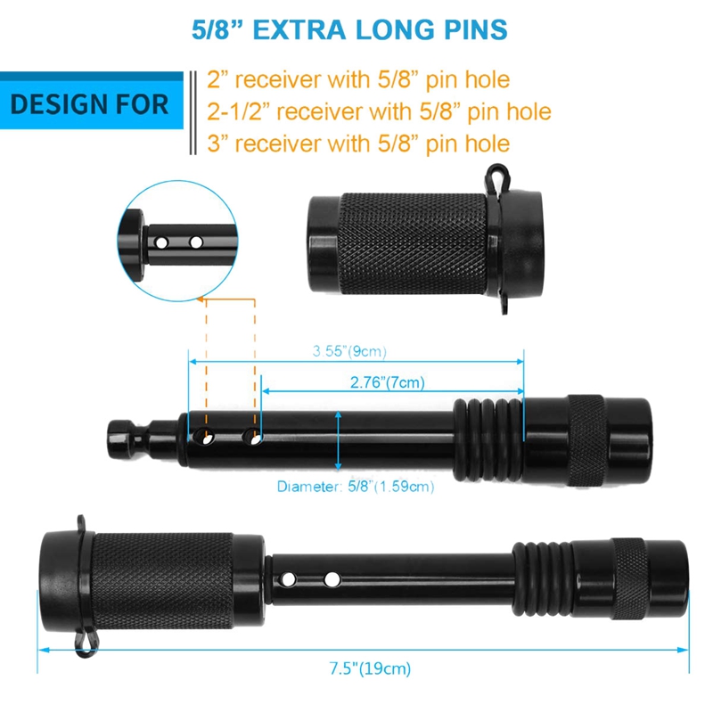 5/8 inch Extra Long Heavy Duty Trailer Hitch Locking Pin Set Receiver