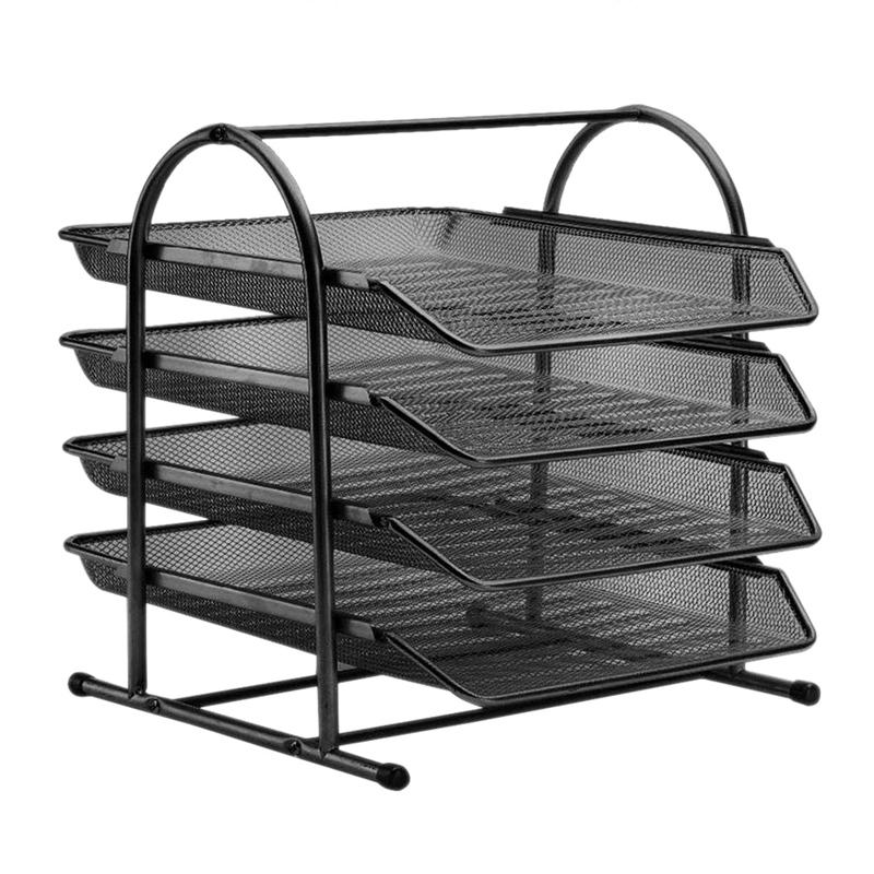 4Tier File Rack Metal Mesh Stackable Letter Tray ScratchResistant