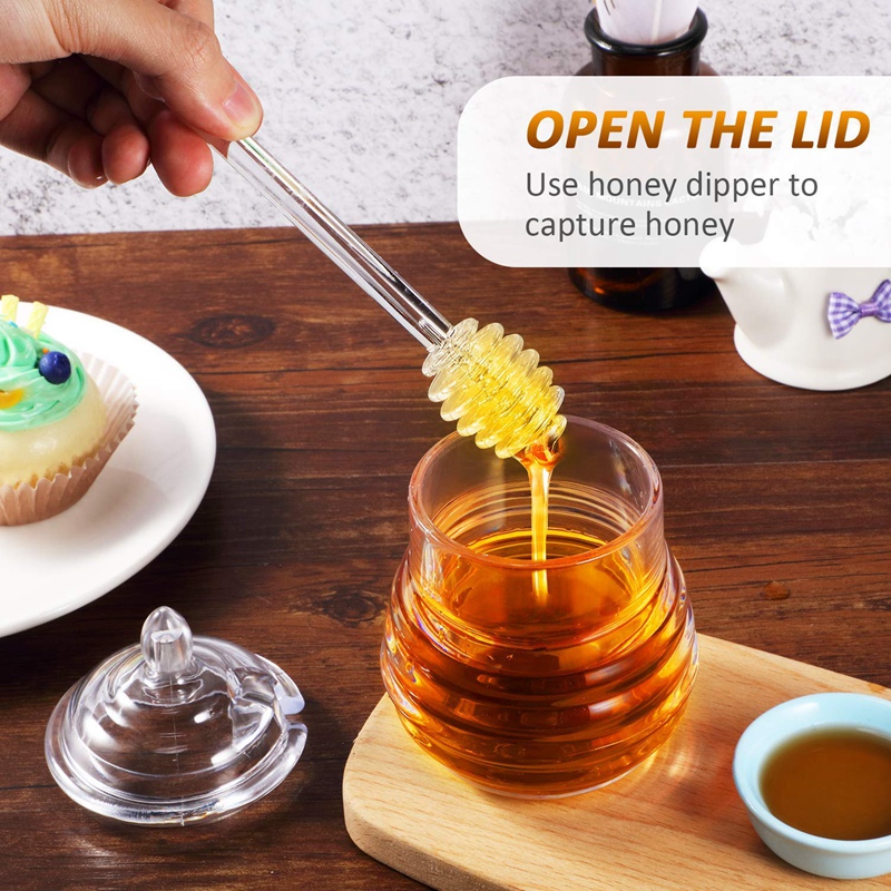 2X(Honey Jar with Dipper and Lid Honey Container Pot Syrup Sugar