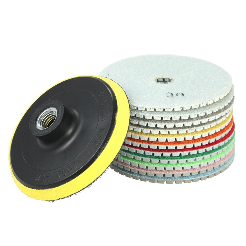 12Pcs 4 Inch Diamond Wet Polishing Pads Grinding Disc + Backing Pad for