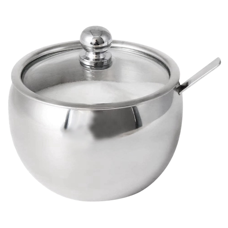 20X(Sugar Bowl Stainless Steel Drum Shape Sugar Pot with Clear Lid and