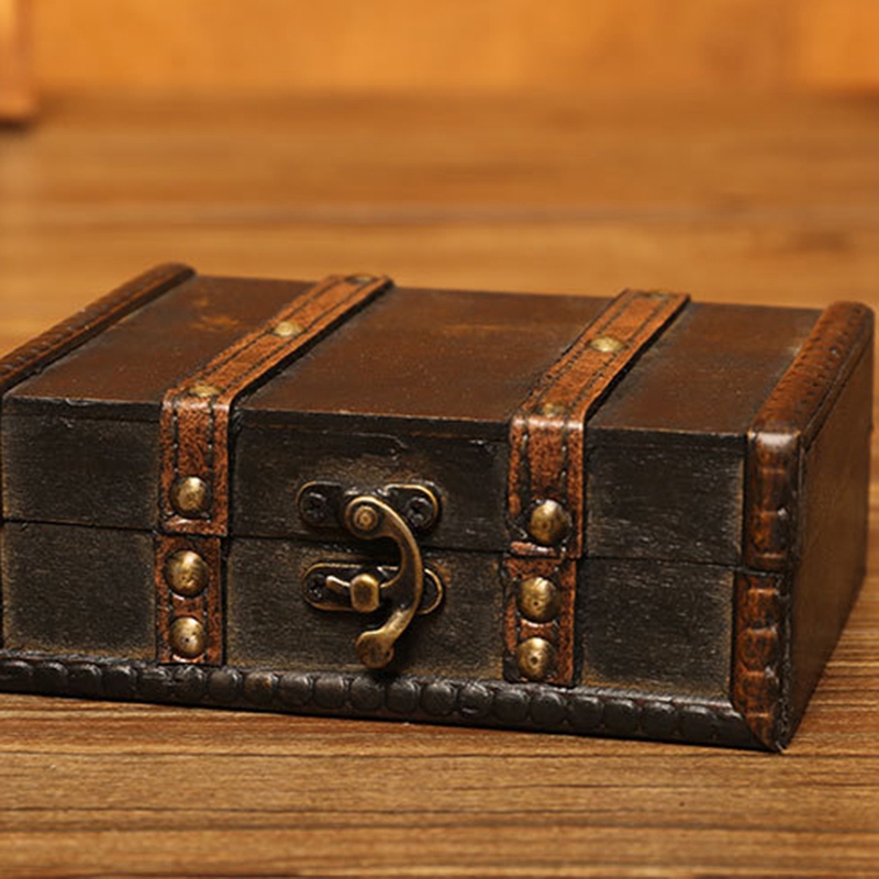 Cofre del Tesoro Retro con Cerradura Caja de Almacenamiento de Madera