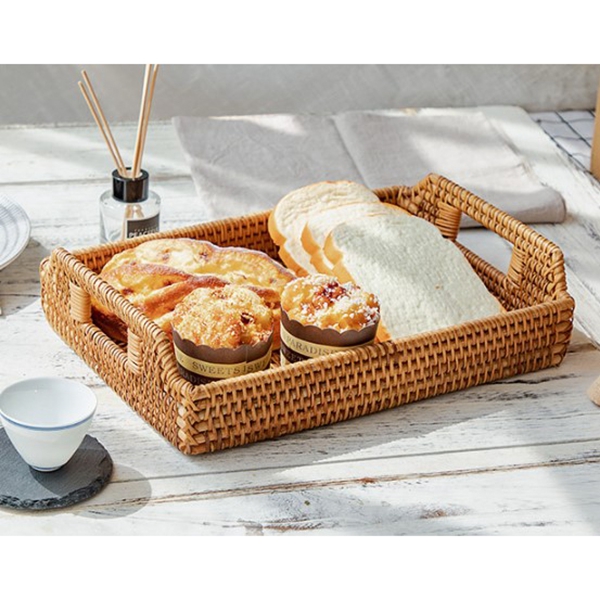 Cesta de Almacenamiento de Ratán, Cesta de Pan, Cesta Cuadrada Tejida