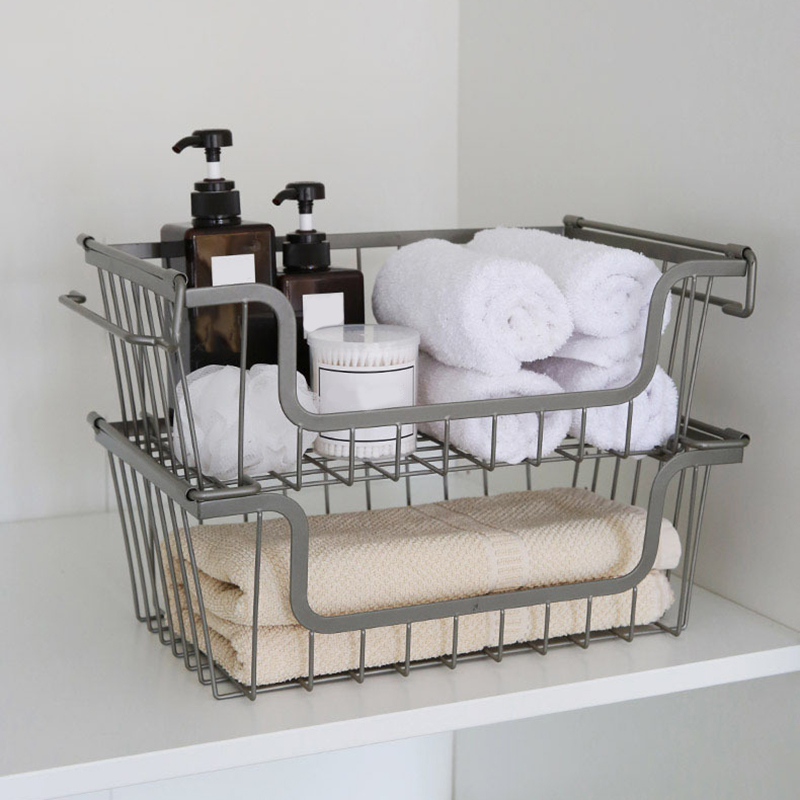 Modernes Bauernhaus Metalldraht Haushalt Stapelbare Lagerung Organizer