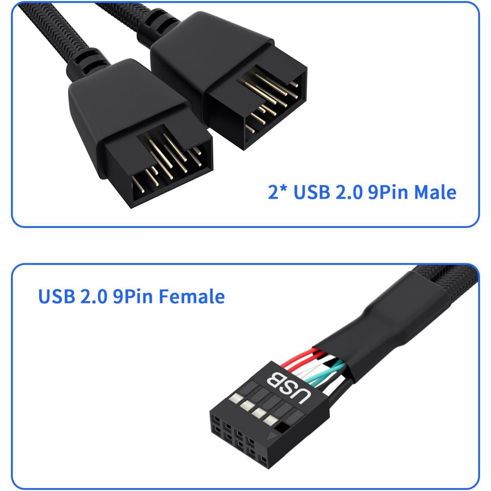 2Pcs Computer Motherboard USB 2.0 9 Pin to Dual 9 Pin Extension Cable Y7482 - Afbeelding 11 van 17
