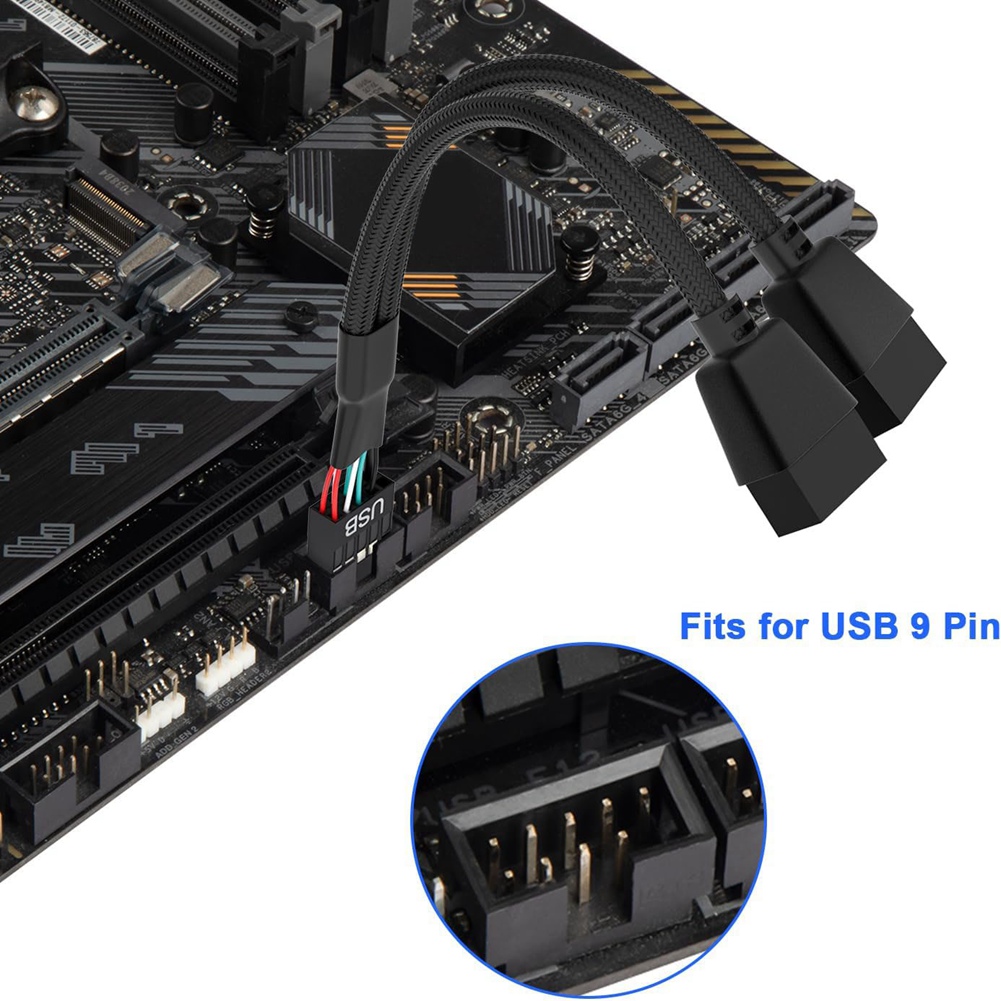 2Pcs Computer Motherboard USB 2.0 9 Pin to Dual 9 Pin Extension Cable Y7482 - Afbeelding 16 van 17