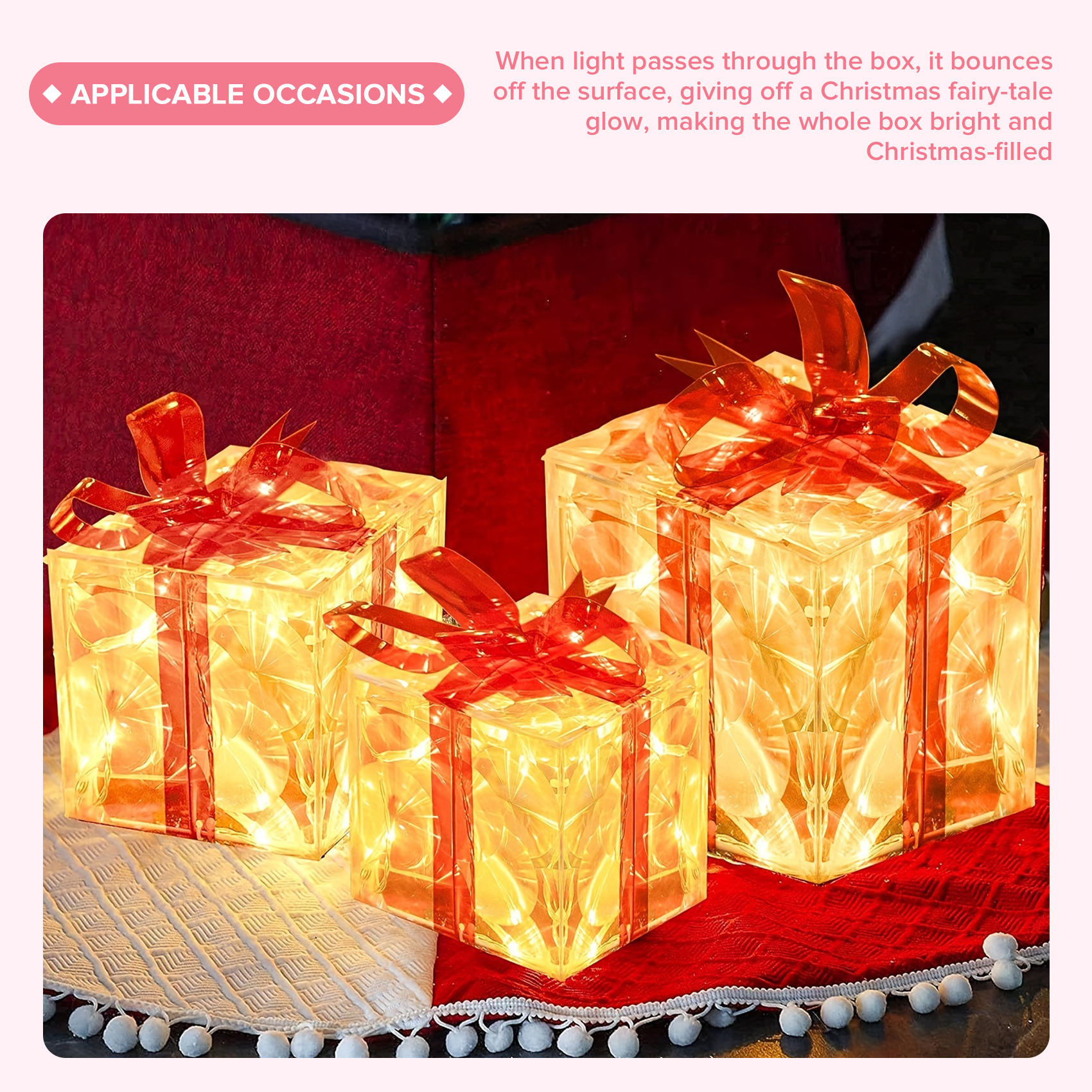 Christmas Glowing Gifts Box Decoration Ornament with Bow Lighting Box9668 - Picture 15 of 22